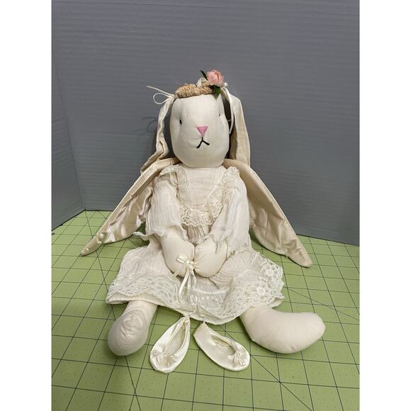 Handmade Angel Bunny Rabbit Floppy Eared Hand Sewn Plush Stuffed Animal -Damaged - Picture 1 of 13